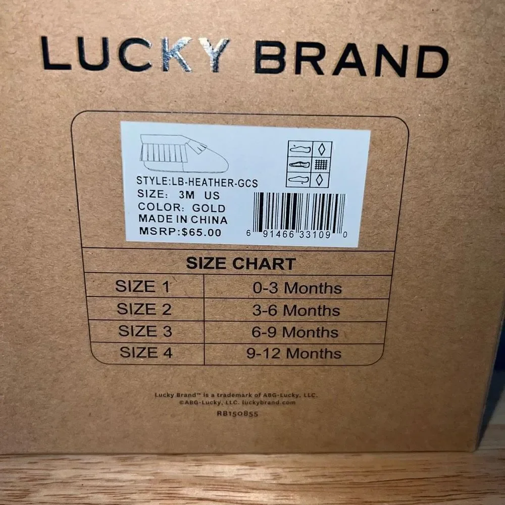 Lucky Brand “Heather” Gold Crib Shoes Fringe Moccasin Style, Size 3 - 6-9 Months